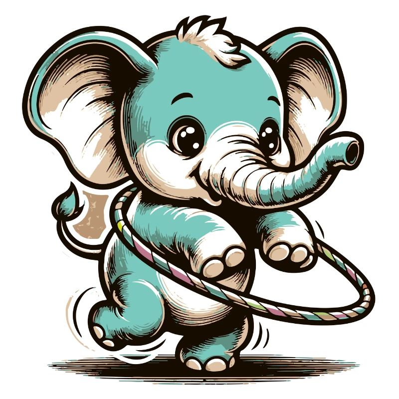 Éléphant de dessin animé mignon avec hubs hula