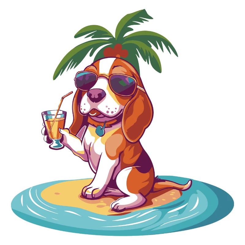 Beagle Hund Sommer Strand Comic