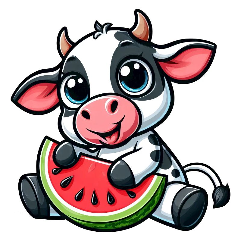 Mignon dessin animé vache pastèque été fruité