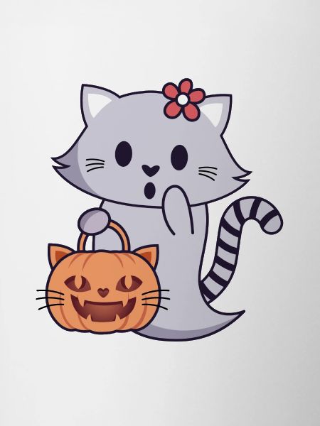 Cat Ghost with Pumpkin Bag