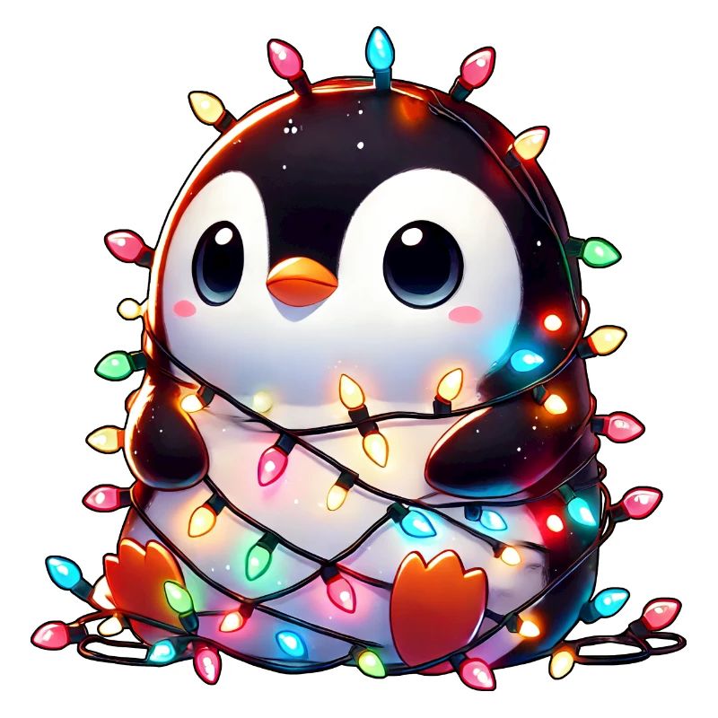 Clumsy Christmas penguin tangled in