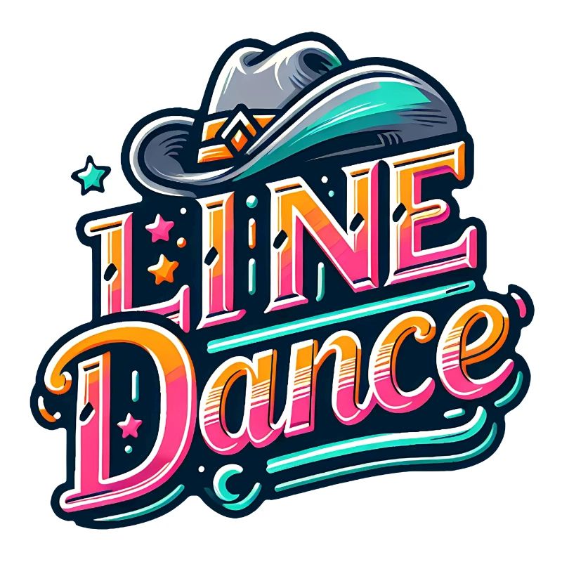 Colorful line dance design with cowboy hat