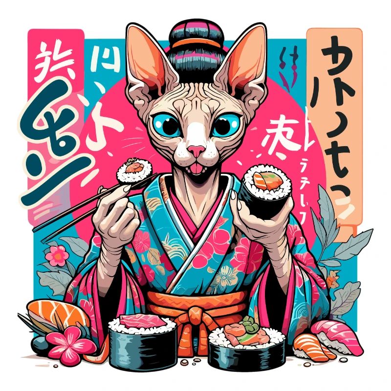 Sushi Sphynx Katze Maki Kimono Geschenk