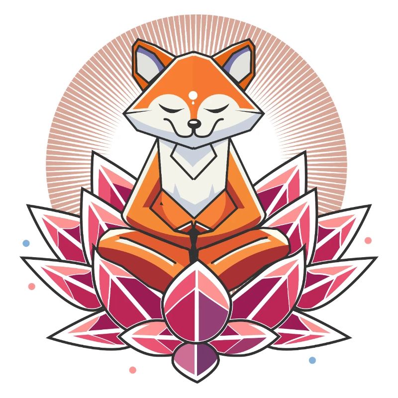 friedlich meditierender Fuchs auf einer Lotusblüte
