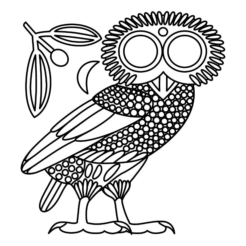 Eule der Athene [Black Outline + Wreath & Crescent]