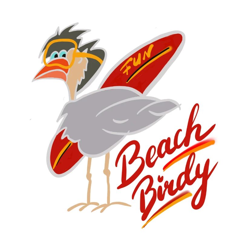 Lustiger Strandstorch mit Surfbrett