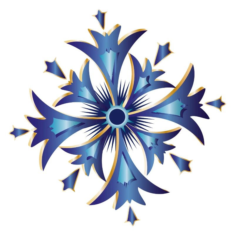 stylized cornflower amulet in blue and gold