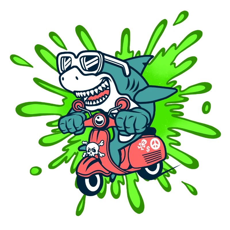 Hai lustig Mofa Moped Roller Comic