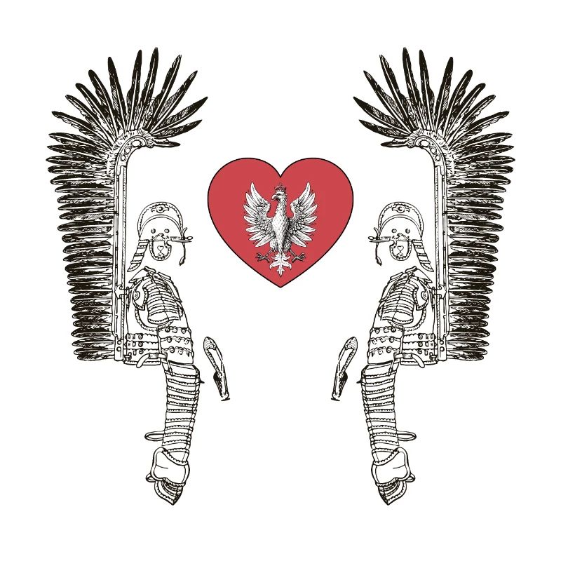 Winged hussar with polish white eagle in heart