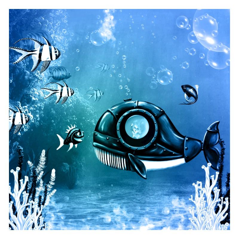 Underwater world with fantasy fish.