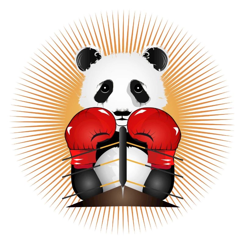Panda as a radiant boxer hero in the boxing ring