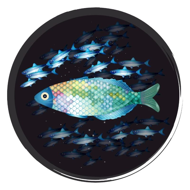 farbenfroher Fisch inmitten eines Fischschwarms