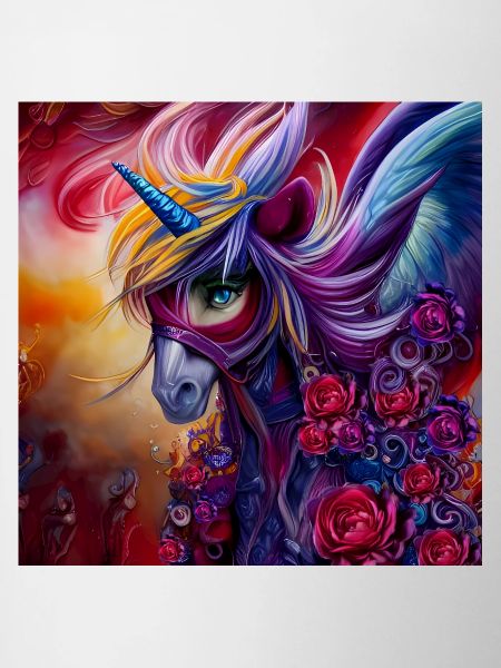 Wunderbares buntes Einhorn mit Blumen.