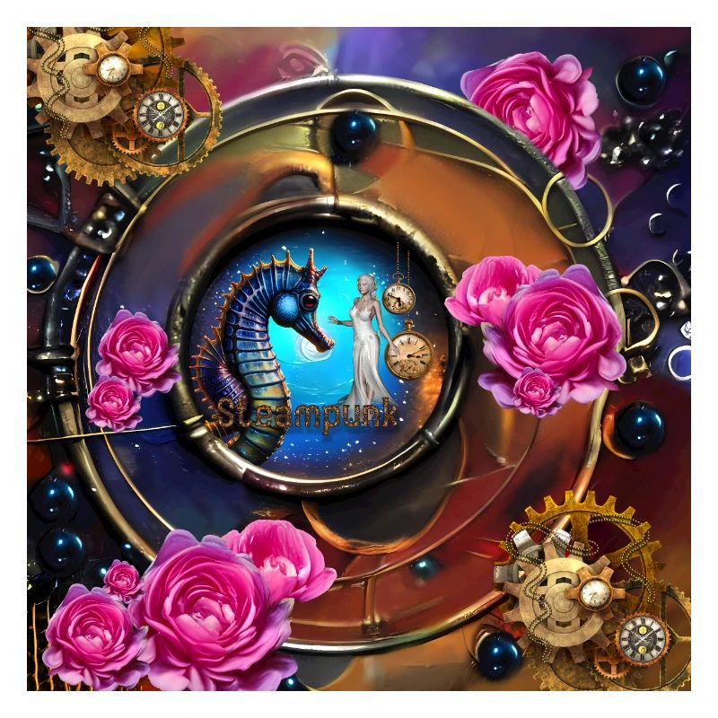 Beau design steampunk avec hippocampes