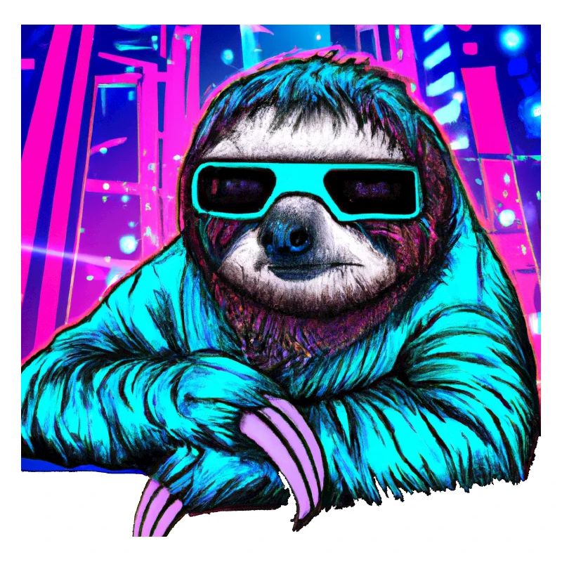 Retrowave Sloth - Ukiyo-e painting