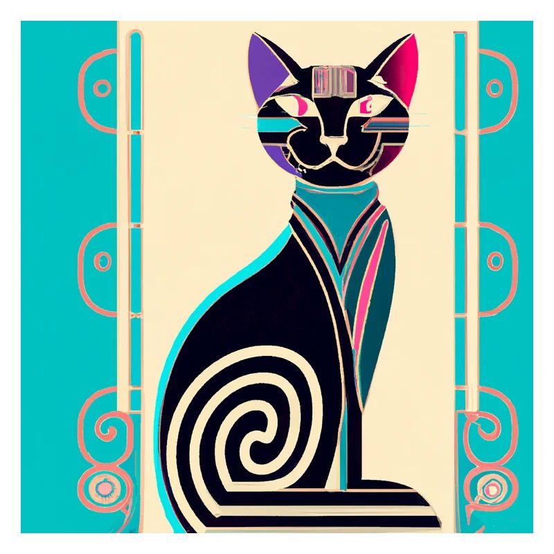 Neon Spiral Cat Art Deco