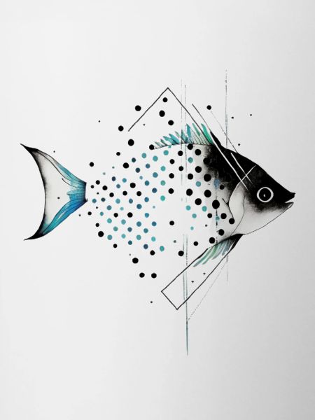 Geometrischer Fisch mit Blaustich