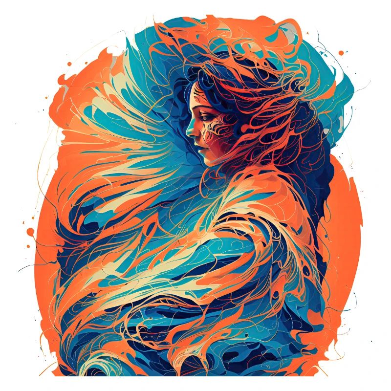 Femme avec des vagues de feu et d’eau