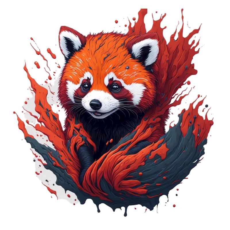 Panda roux dans un tourbillon de couleurs
