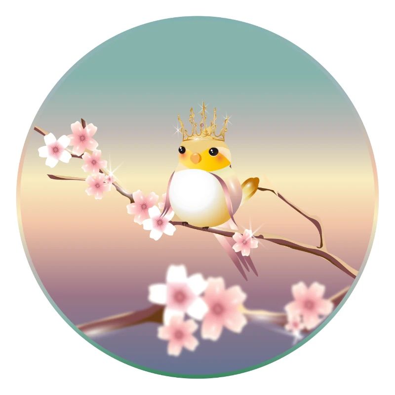 Canary with crown on cherry blossom branch