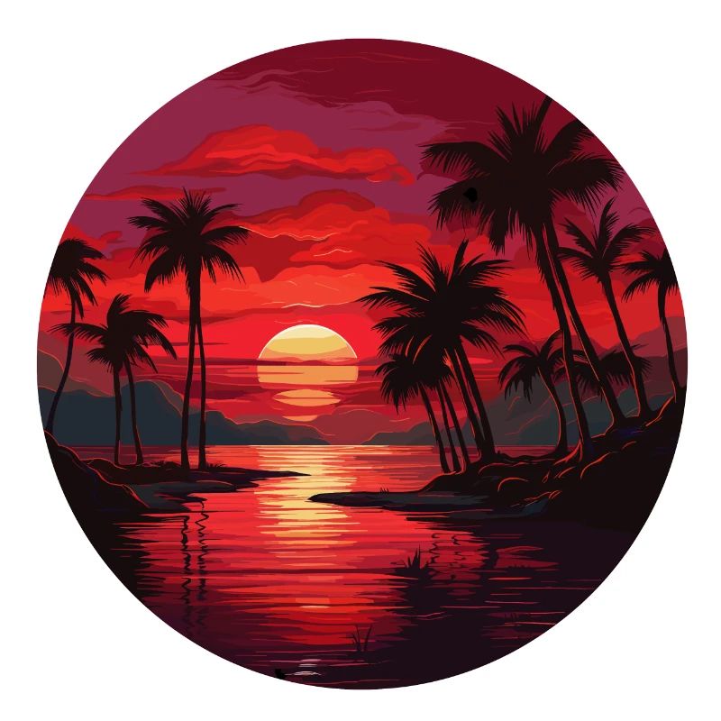 A beautiful sunset with coconut trees