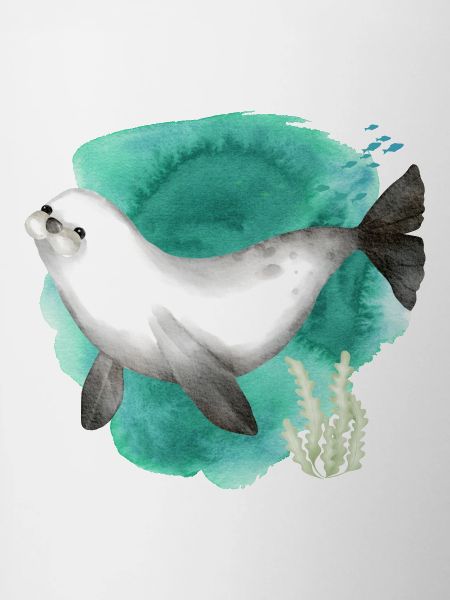 Aquarelle Mignon phoque dans l’océan