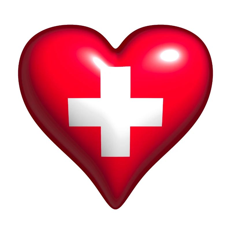 Drapeau suisse cœur brillant rouge croix blanche