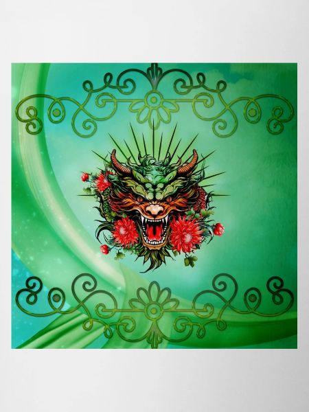 Wunderschöner bunter Drachenkopf mit Blumen.