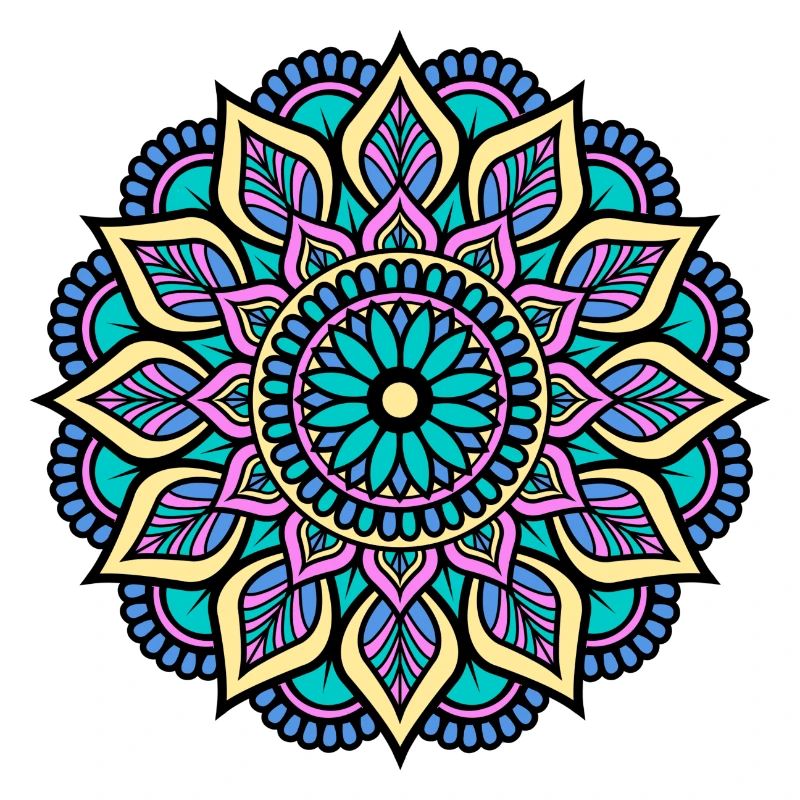 Mandala - Vert Bleu Jaune Rose Mandala indien