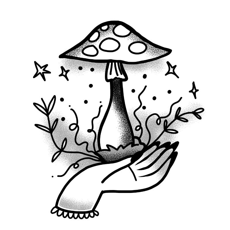 Witchcore wican Cultiver un champignon à la main