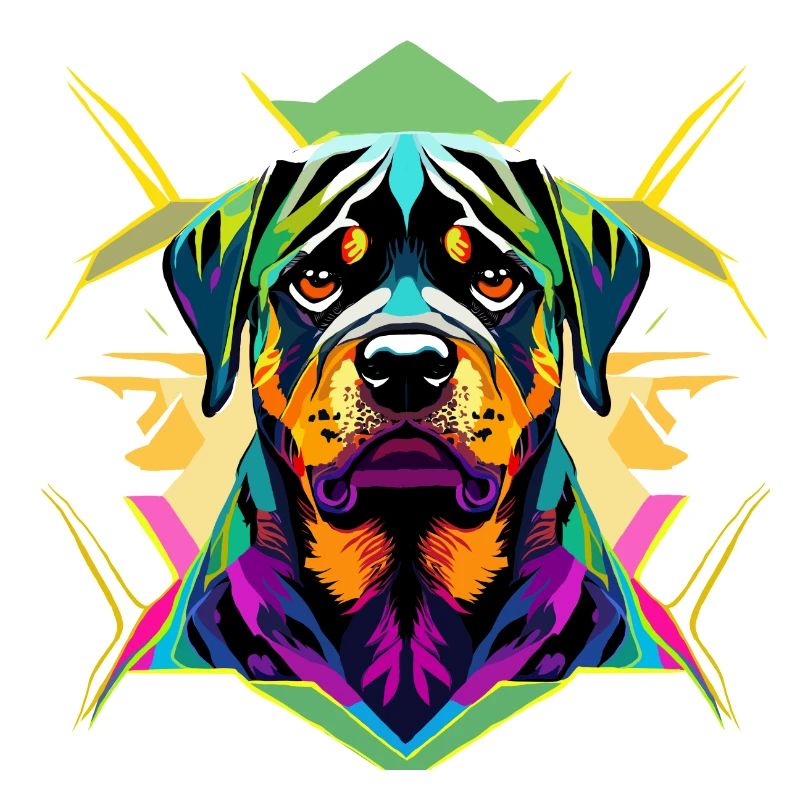 Farbintensiver Rottweiler mit geometrischem Design