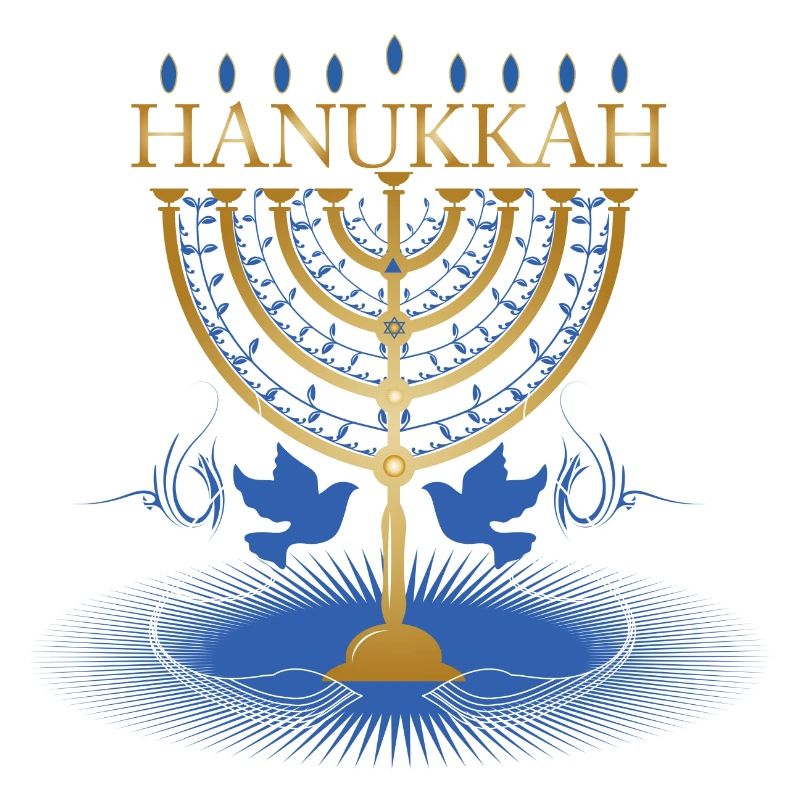 gold-colored Hanukkah candlestick with two doves
