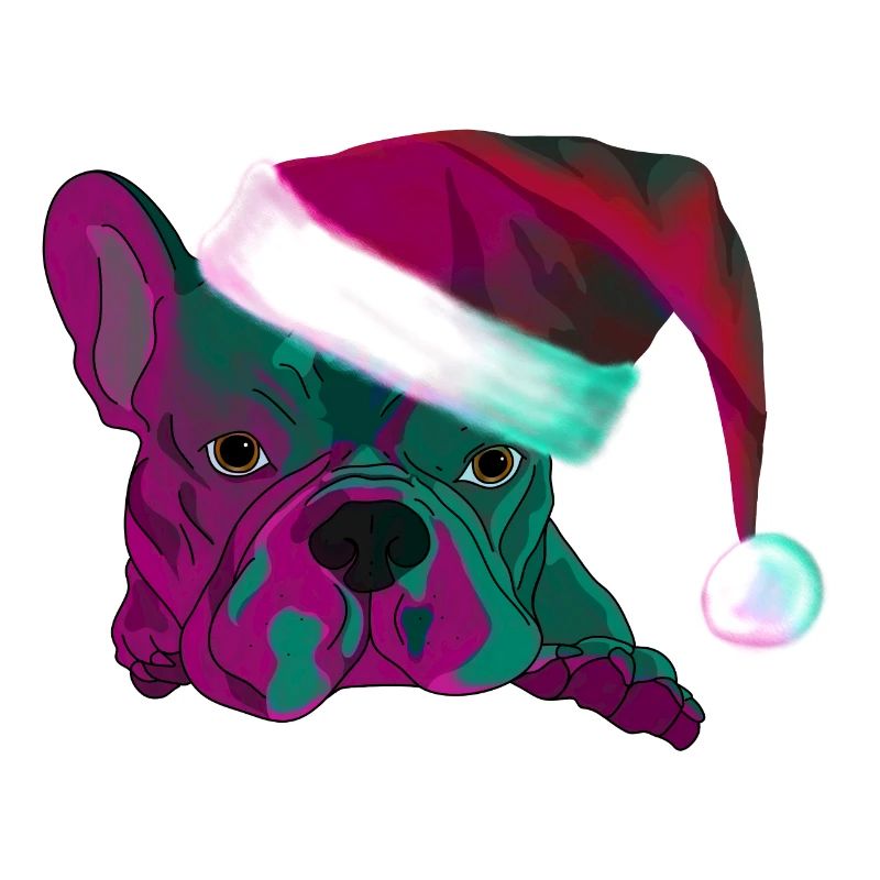 Bouledogue néon avec le Père Noël
