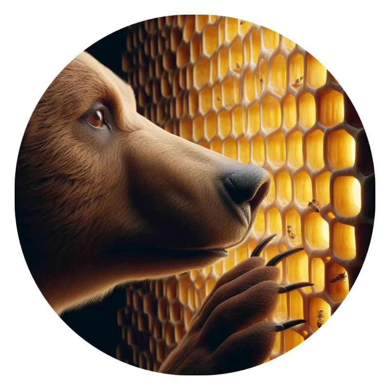 Brown bear looking through a honeycomb