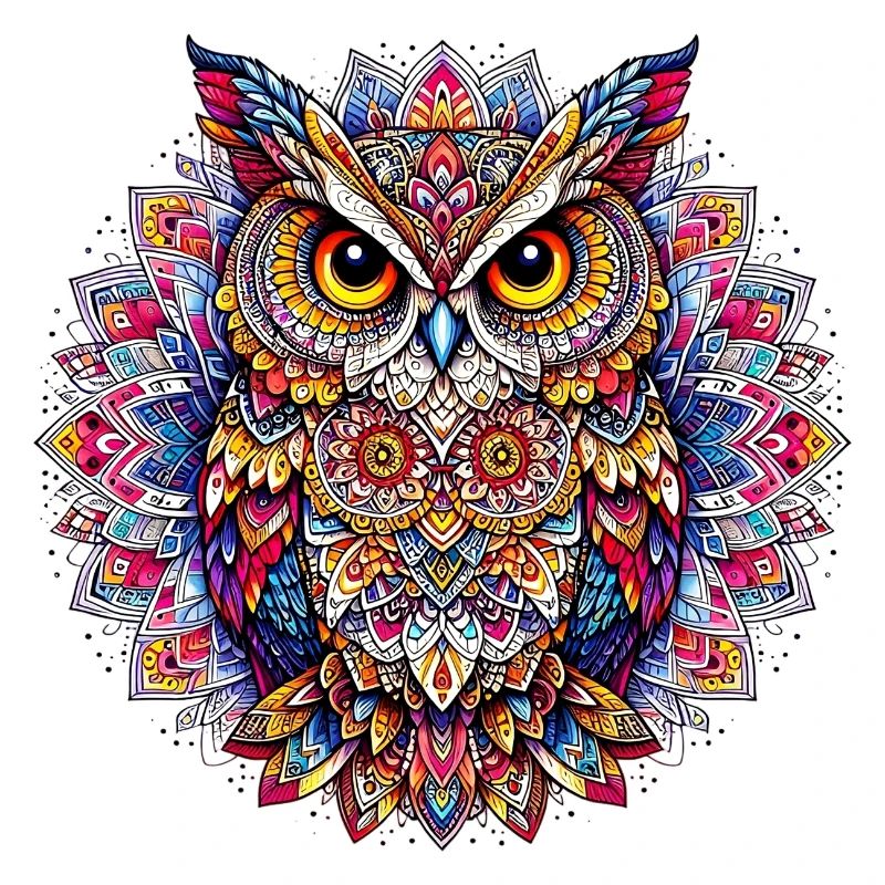Eule mit Mandalas verziert