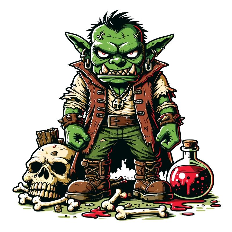 An aggressive cartoon-style goblin