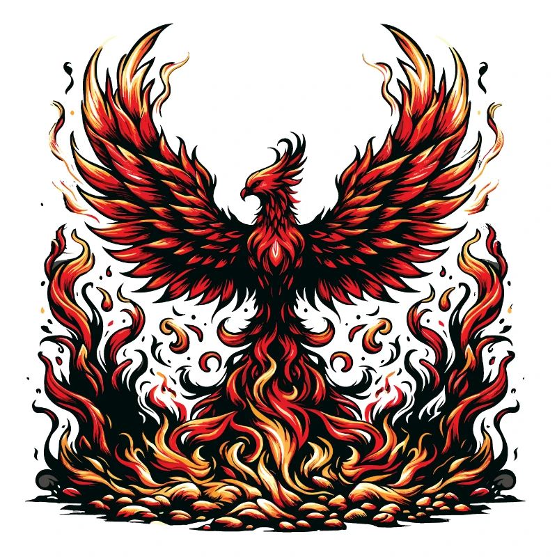 A majestic phoenix rising from the ashes