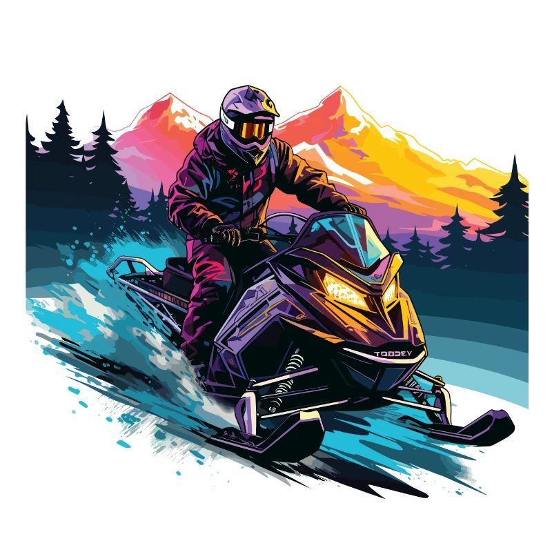 Snowmobiling in a snow-capped mountain setting