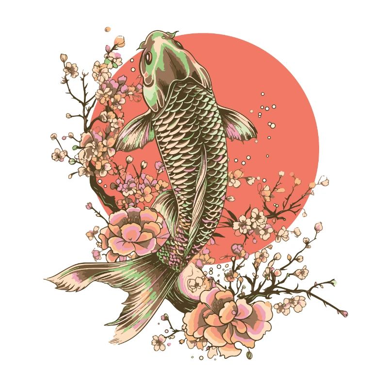 Elegant Fish with Cherry Blossoms Design