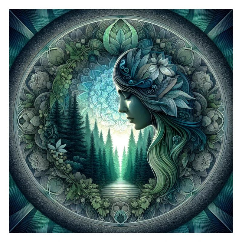 Femme de la forêt dans un cercle de mandala