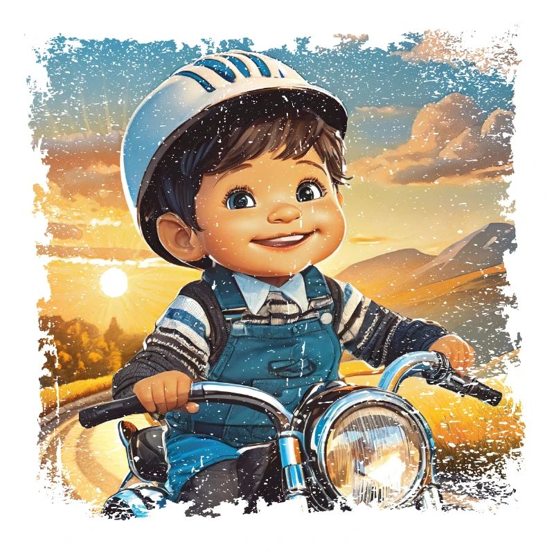 Little boy on old motorcycle