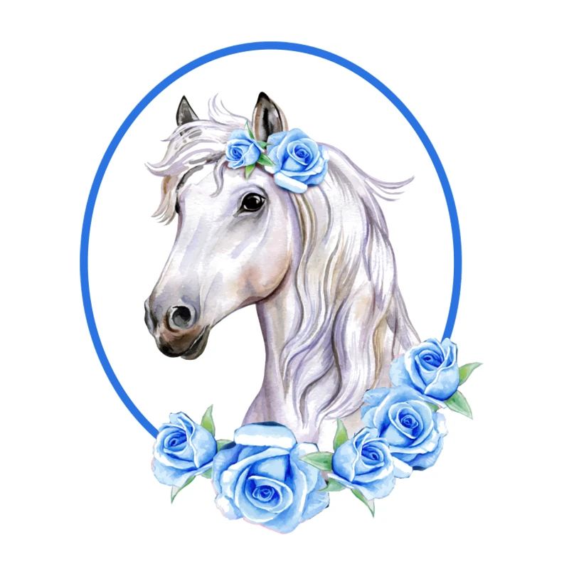 Cheval Blanc Romantique - Roses Bleu Clair