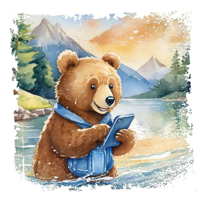 Niedlicher junger Braunbär mit Handy