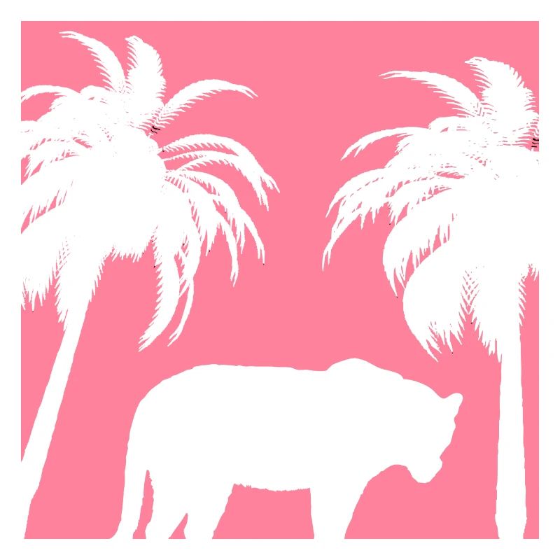 White feline under the palm trees