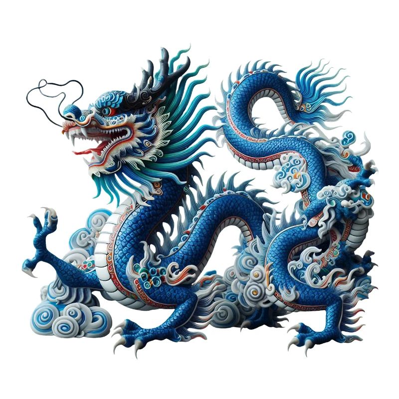 Blauer Drachen im Wolkenfluss