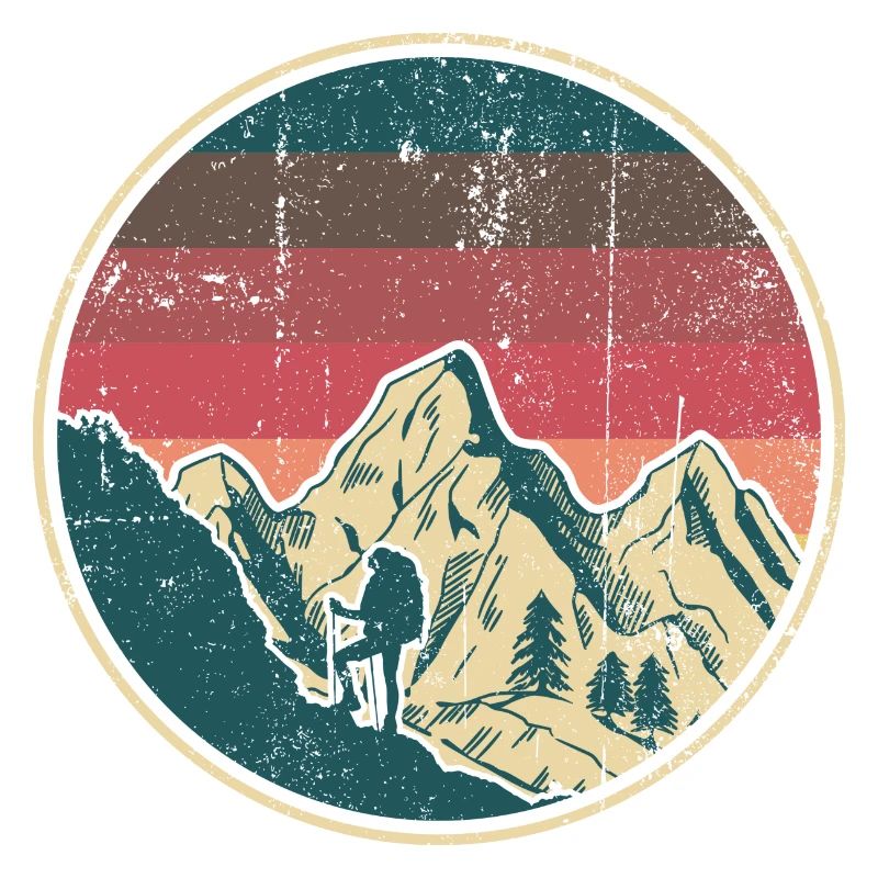 Alpine Hiker Retro Sunset