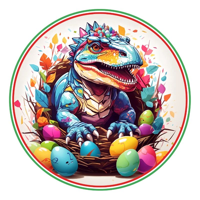 Dinobaby little dinosaur in Easter nest