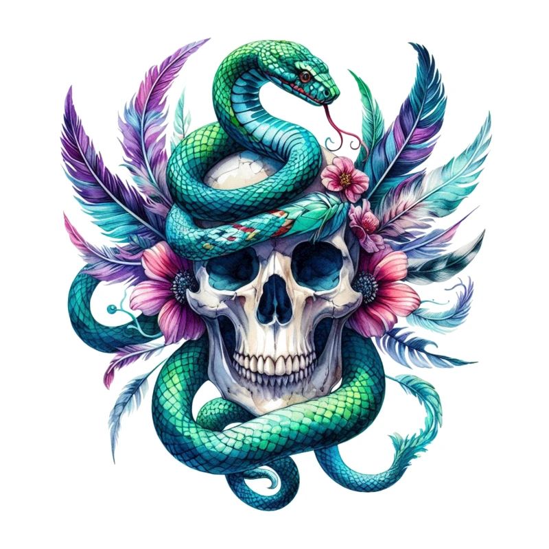 Aquarelle Crâne et Serpent