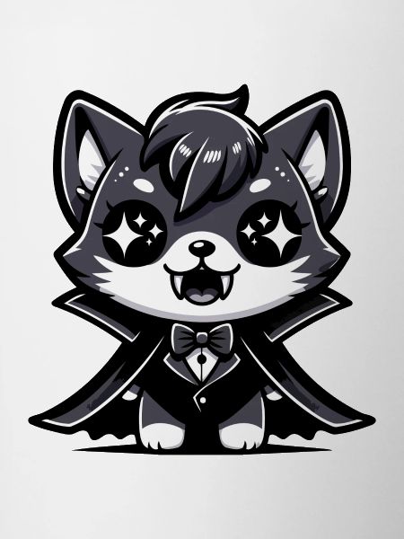 A cartoon style vampire kitten