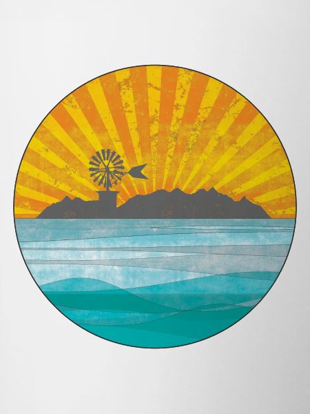 Sunset over coastal landscape